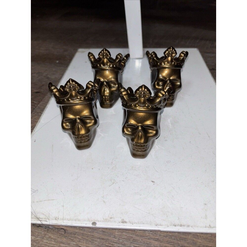King Skull Place Card Buffet Food Markers Ceramic Copper Lot Of 4 Crown